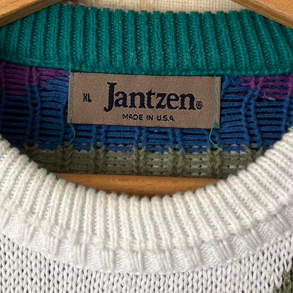 Vintage 90s Jantzen Geometric Sweater | Heavyweight Colorblock Knit | XL - Picture 3 of 8